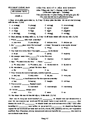 Đề kiểm tra học kỳ II môn Tiếng Anh Lớp 7 (Chương trình 7 năm) - Mã đề A - Năm học 2018-2019 - Sở giáo dục và đạo Quảng Nam